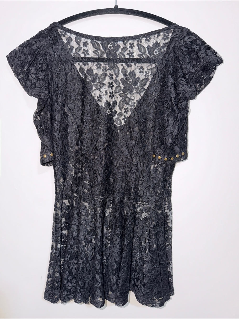 Cecico Black Lace V-Neck Flutter Sleeve Blouse - Picture 6 of 10